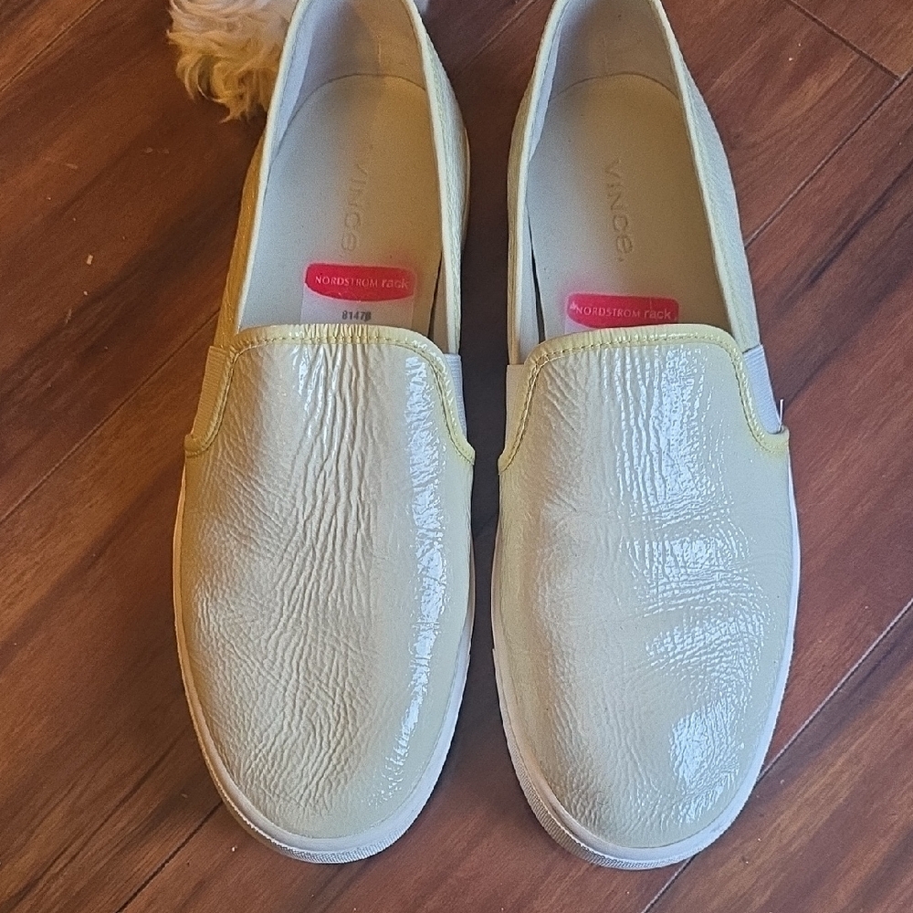 Vince Patent Leather Slip-On Sneakers in Pale Yellow